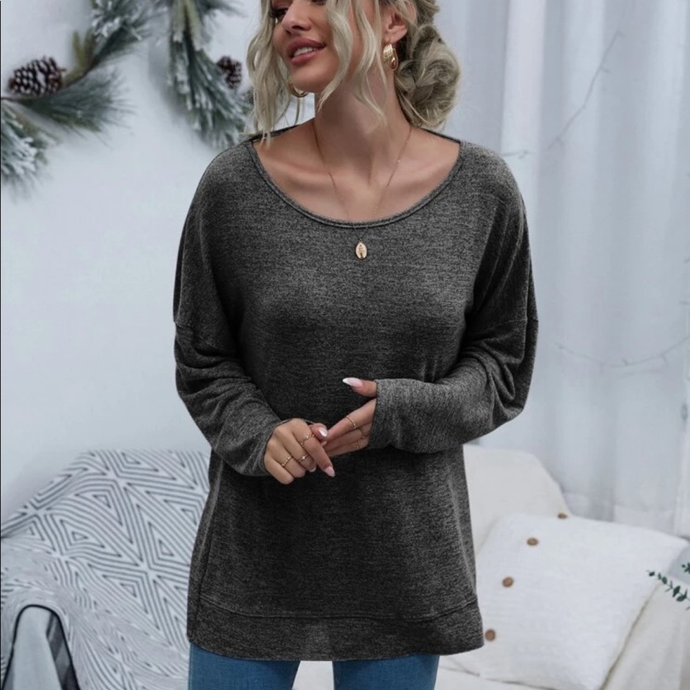 Twist back drop shoulder top- H.GRAY - Picture 9 of 16